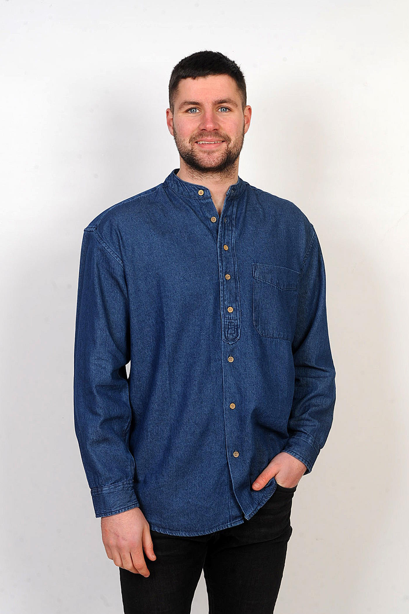 Denim Chambray Grandfather Shirt | Murphy of Ireland US